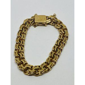 Vintage 18k Yellow Gold Fancy Double Link Charm Bracelet Italy Rare Style HEAVY!